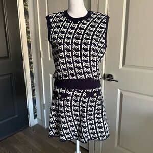 NWT Maje Navy and White Matching M-Knit Sweater Vest and Skirt Set Size M